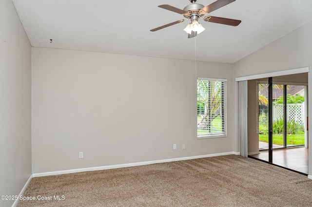 386 Myrtlewood Rd, Melbourne, FL 32940 - unfurnished room featuring carpet flooring, lofted ceiling, and ceiling fan
