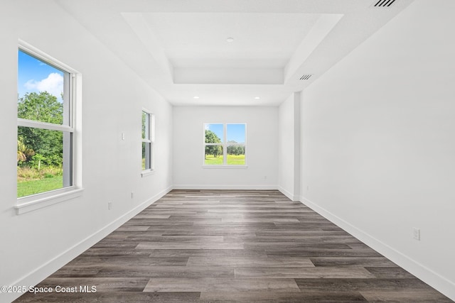 278 Stallion St, Palm Bay, FL 32909 - empty room featuring a raised ceiling, recessed lighting, and dark wood-style flooring