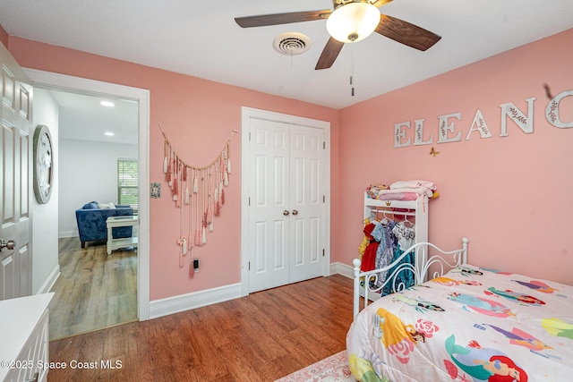 560 Conifer St, Melbourne, FL 32904 - bedroom with wood finished floors, a closet, recessed lighting, and ceiling fan