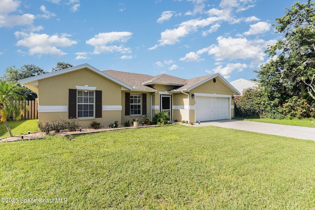 1519 Bronco Dr, Melbourne, FL 32940 - ranch-style home featuring a garage, stucco siding, concrete driveway, and a shingled roof