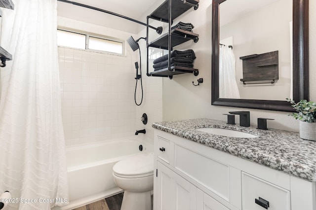1519 Bronco Dr, Melbourne, FL 32940 - bathroom featuring vanity, shower / bath combo with shower curtain, and wood finished floors