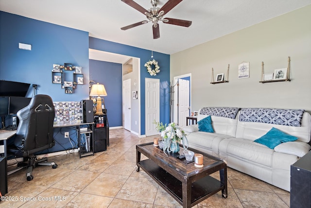 113 Surf Dr, Cocoa Beach, FL 32931 - living area with an office area and ceiling fan