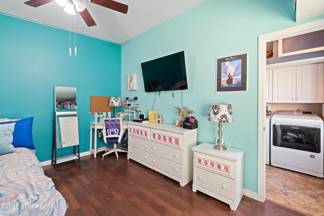 113 Surf Dr, Cocoa Beach, FL 32931 - bedroom with wood finished floors, separate washer and dryer, and ceiling fan