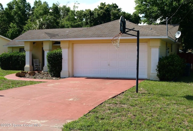 8461 W Buckwood Ct, Homosassa, FL 34446 - ranch-style home with stucco siding, driveway, a garage, and a front yard