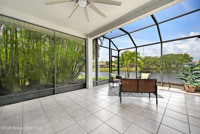 4490 Portage Trl, Melbourne, FL 32940 - sunroom / solarium featuring ceiling fan, a water view, and outdoor lounge area