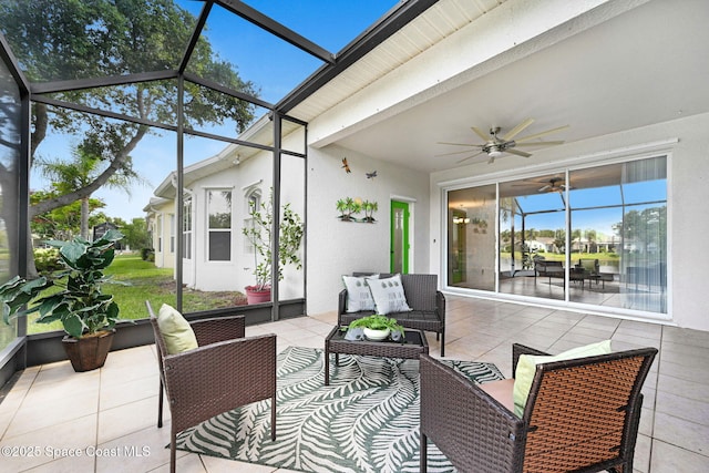 4490 Portage Trl, Melbourne, FL 32940 - sunroom with ceiling fan and outdoor lounge area