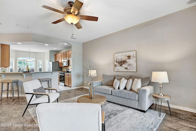 4490 Portage Trl, Melbourne, FL 32940 - living room featuring ceiling fan and recessed lighting