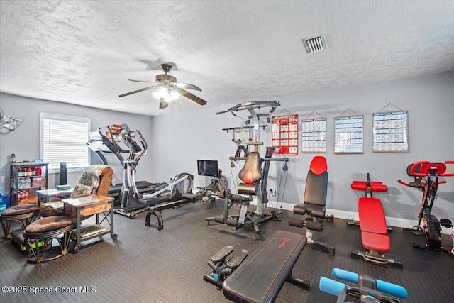 3440 Pine St, Cocoa, FL 32926 - exercise room with a textured ceiling and ceiling fan
