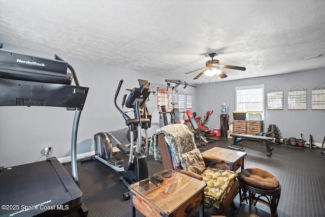 3440 Pine St, Cocoa, FL 32926 - exercise room featuring a ceiling fan and a textured ceiling