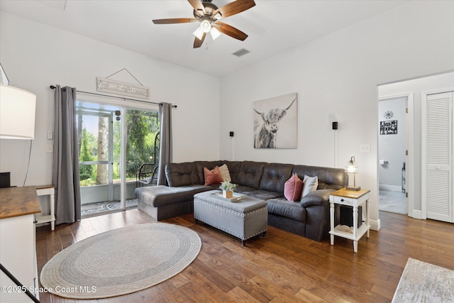 4107 Meander Pl Unit 104, Rockledge, FL 32955 - living area featuring ceiling fan and wood finished floors