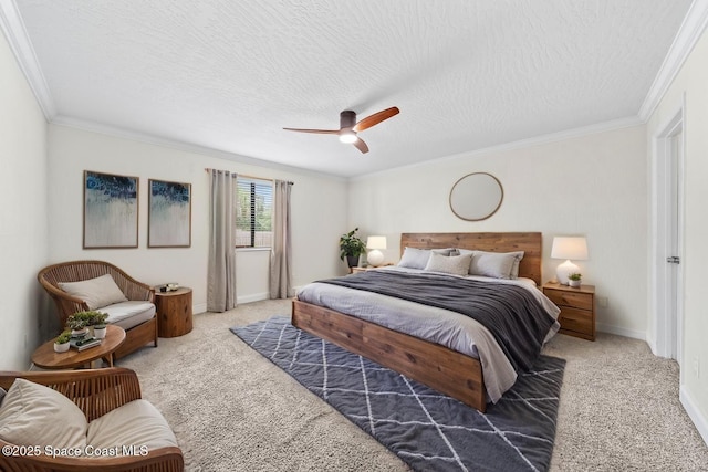 2190 Forest Knoll Dr NE Unit 90-104, Palm Bay, FL 32905 - bedroom featuring light colored carpet, crown molding, a textured ceiling, and ceiling fan