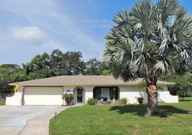 1368 Gleneagles Way, Rockledge, FL 32955 - view of front facade featuring stucco siding, concrete driveway, a front yard, and an attached garage