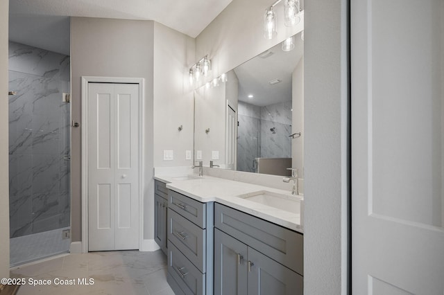 1107 Conquistador Dr, Rockledge, FL 32955 - full bath featuring marble finish flooring, a marble finish shower, and double vanity