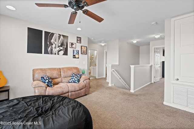 739 Fiddleleaf Cir, Melbourne, FL 32904 - living area featuring carpet floors, a ceiling fan, and recessed lighting