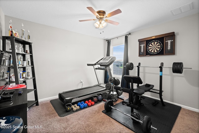 739 Fiddleleaf Cir, Melbourne, FL 32904 - workout room featuring ceiling fan and carpet