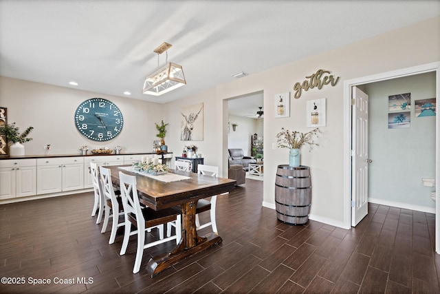 739 Fiddleleaf Cir, Melbourne, FL 32904 - dining space featuring dark wood-type flooring, recessed lighting, and a ceiling fan