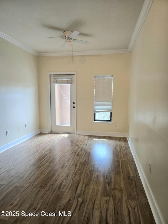 6470 Borasco Dr Unit 2102, Melbourne, FL 32940 - empty room with crown molding, wood finished floors, and a ceiling fan