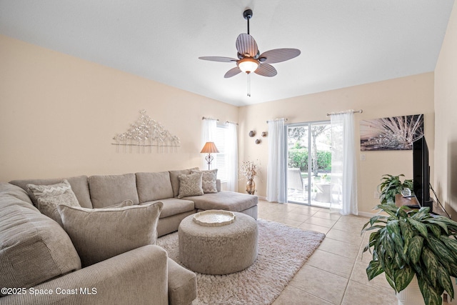 103 Amherst Ln, Sebastian, FL 32958 - living room with light tile patterned floors and ceiling fan