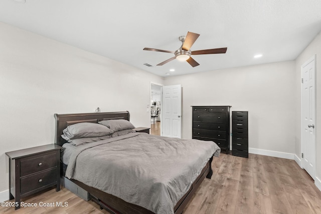 1119 Manatee Dr, Rockledge, FL 32955 - bedroom featuring light wood-style flooring, recessed lighting, and ceiling fan