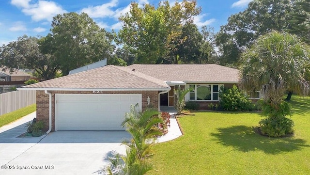 631 Dundee Cir, Melbourne, FL 32904 - ranch-style house with an attached garage, brick siding, concrete driveway, and a shingled roof