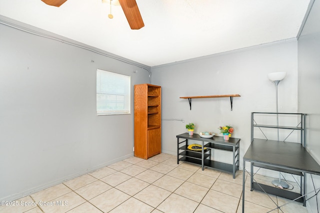 390 W Cocoa Beach Cswy Unit 11-2, Cocoa Beach, FL 32931 - unfurnished room with a ceiling fan, crown molding, and light tile patterned flooring