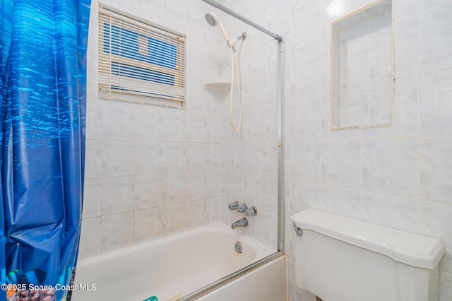 390 W Cocoa Beach Cswy Unit 11-2, Cocoa Beach, FL 32931 - full bathroom with shower / bathtub combination with curtain and tile walls