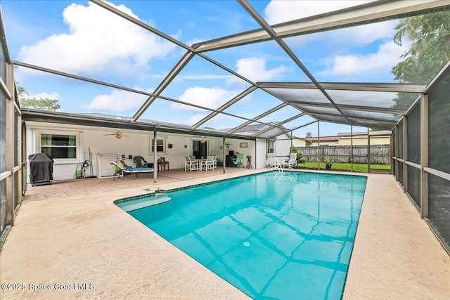 822 Berkshire Dr, Rockledge, FL 32955 - view of pool with a patio area, ceiling fan, a grill, and glass enclosure