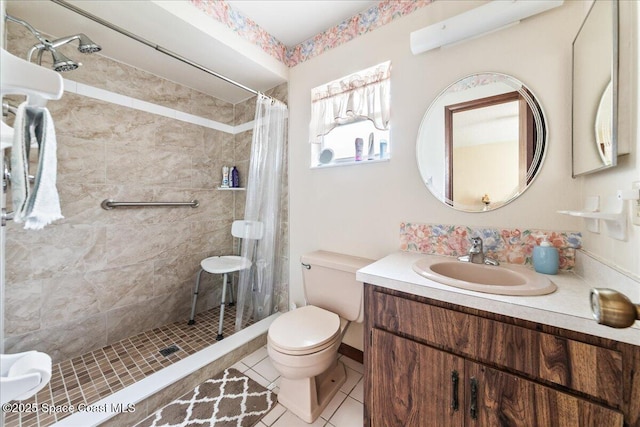 822 Berkshire Dr, Rockledge, FL 32955 - full bathroom with a tile shower, vanity, and tile patterned flooring