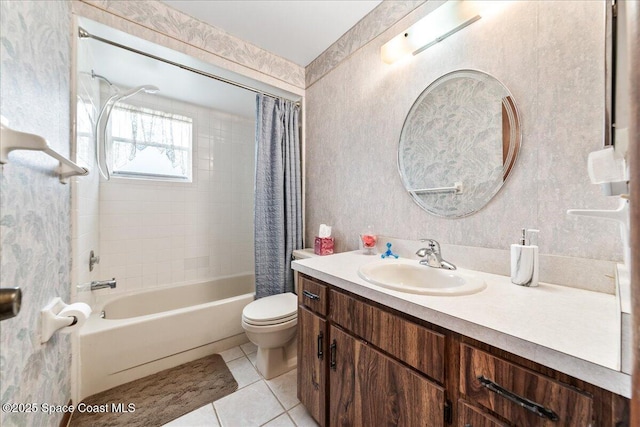 822 Berkshire Dr, Rockledge, FL 32955 - bathroom with shower / bath combo with shower curtain, vanity, and tile patterned floors