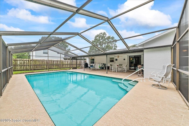 822 Berkshire Dr, Rockledge, FL 32955 - view of pool featuring a patio, glass enclosure, and a ceiling fan
