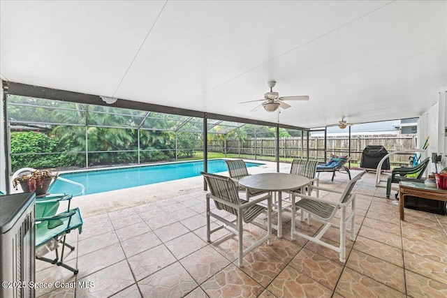 822 Berkshire Dr, Rockledge, FL 32955 - view of swimming pool with a fenced backyard, a patio, glass enclosure, and ceiling fan
