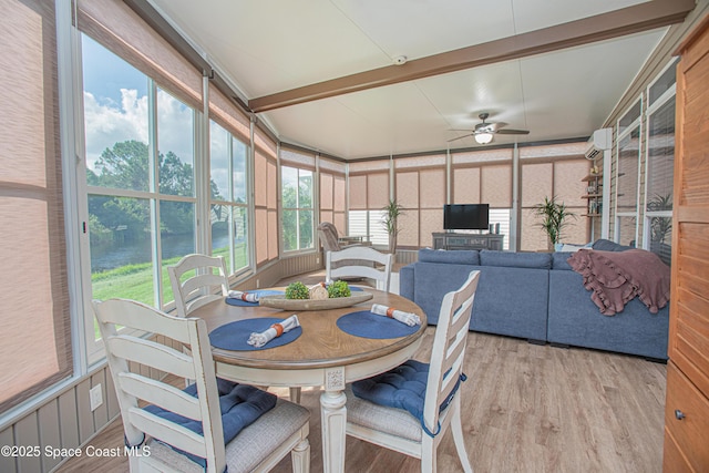110 Windsong Way, Titusville, FL 32780 - sunroom with an outdoor hangout area, ceiling fan, wood finished floors, and a water view