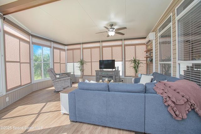 110 Windsong Way, Titusville, FL 32780 - sunroom with a wall mounted air conditioner, an outdoor hangout area, and a ceiling fan