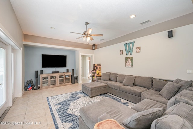 4333 Browning Ln, Rockledge, FL 32955 - living room featuring light tile patterned floors, a ceiling fan, and recessed lighting