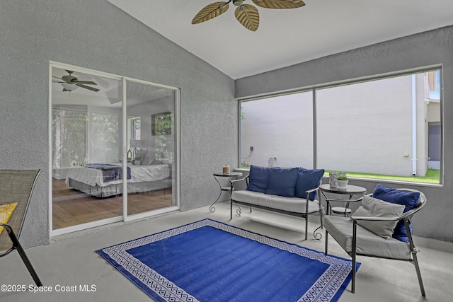 2559 Christopher Dr, Titusville, FL 32780 - sunroom with lofted ceiling, a ceiling fan, and an outdoor living space