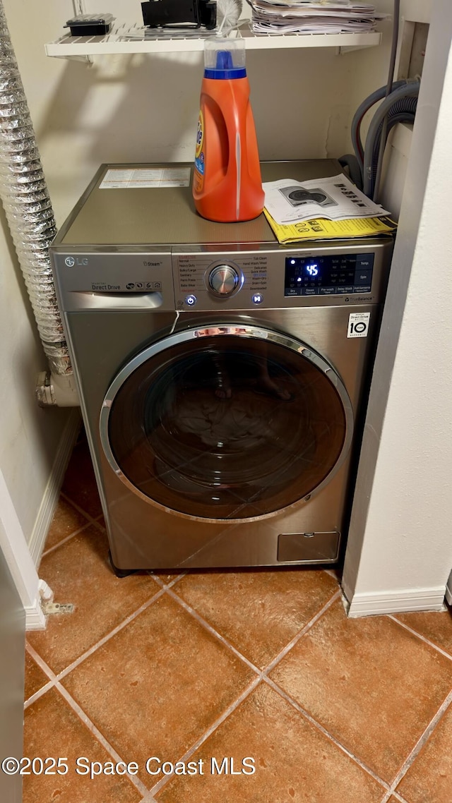 650 N Atlantic Ave Unit 406, Cocoa Beach, FL 32931 - laundry room with washer / clothes dryer and tile patterned floors