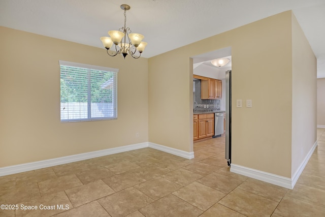 4480 Westview Ln, Titusville, FL 32780 - unfurnished dining area featuring a chandelier and light tile patterned flooring