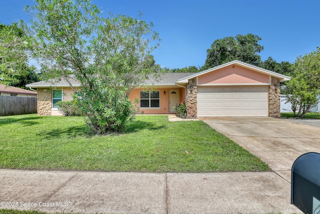 4480 Westview Ln, Titusville, FL 32780 - single story home with stone siding, concrete driveway, a garage, and stucco siding