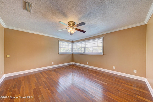 949 Brunswick Ln, Rockledge, FL 32955 - spare room featuring hardwood / wood-style flooring, a ceiling fan, ornamental molding, and a textured ceiling