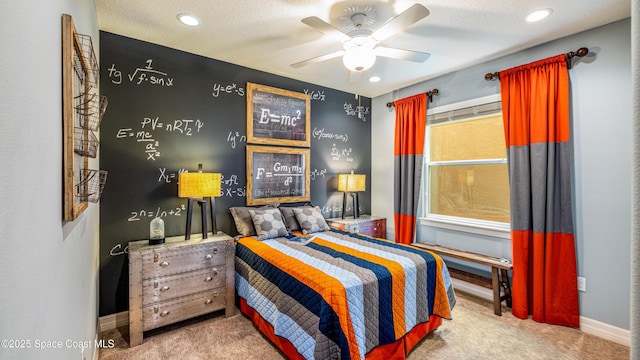 2683 Amati Dr, Kissimmee, FL 34741 - carpeted bedroom with recessed lighting, ceiling fan, and a textured ceiling