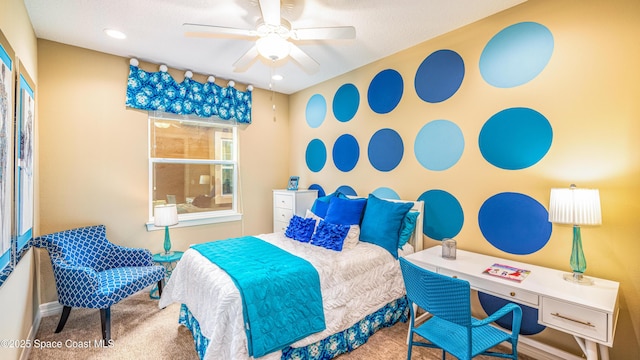 2683 Amati Dr, Kissimmee, FL 34741 - bedroom with carpet flooring, ceiling fan, an office area, and recessed lighting
