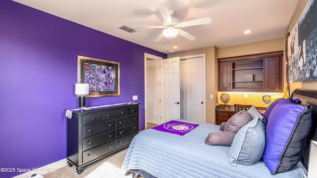 2683 Amati Dr, Kissimmee, FL 34741 - bedroom with a closet, recessed lighting, a ceiling fan, and light colored carpet