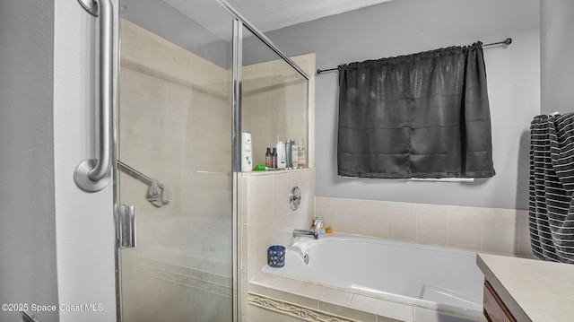 1119 Macon Dr, Titusville, FL 32780 - bathroom featuring a garden tub, a shower stall, and vanity