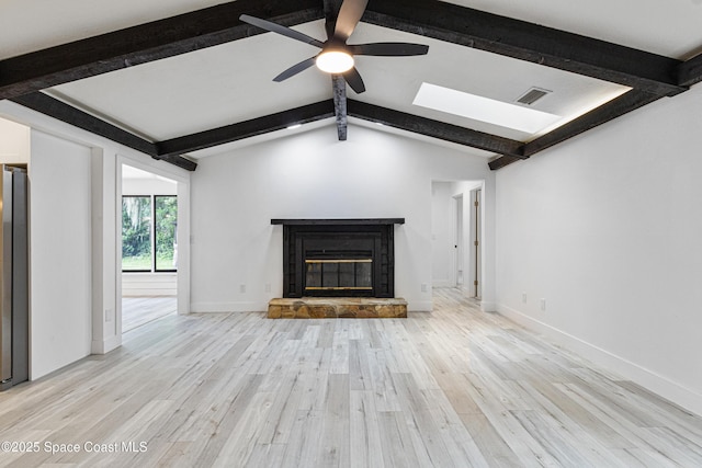 4890 Yew Ct, Titusville, FL 32796 - unfurnished living room with a ceiling fan, wood finished floors, and a fireplace