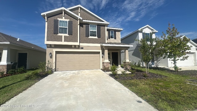 1151 Cabot Cliffs Dr, Daytona Beach, FL 32124 - craftsman inspired home with concrete driveway, an attached garage, stucco siding, and a front lawn
