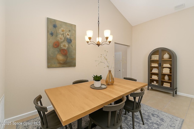 2097 Attilburgh Blvd, Melbourne, FL 32904 - dining area featuring high vaulted ceiling, a chandelier, and light tile patterned floors