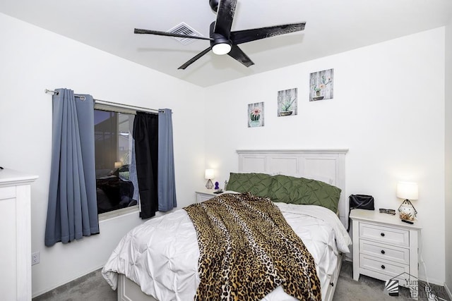 bedroom featuring carpet and ceiling fan