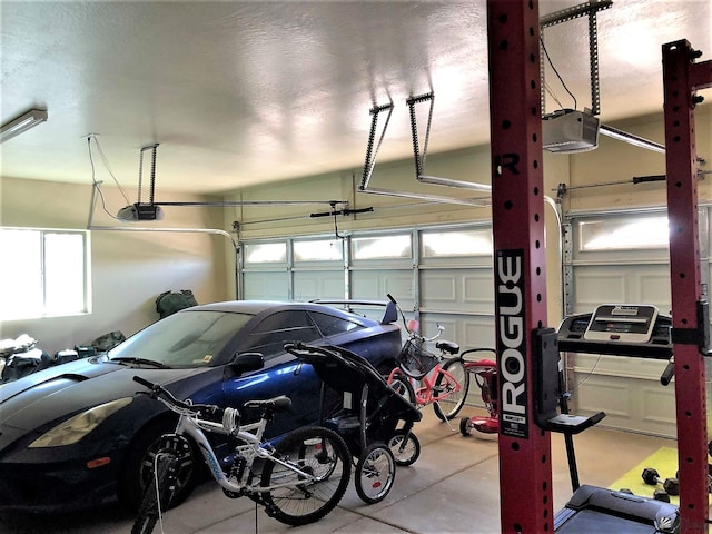 garage with a garage door opener