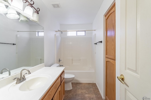 full bathroom with tile patterned flooring, vanity, toilet, and tub / shower combination