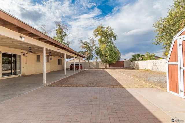 view of patio / terrace featuring ceiling fan